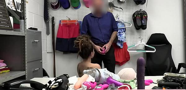  Cute brunette shoplifter teen Indica Flower tried to lift some sexy toys